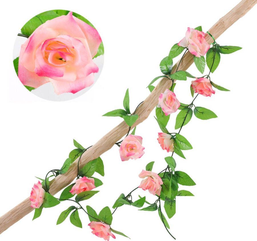Bloemenslinger Rozen Fiets Roze Stijlvolle Bloemenstreng voor Fietsmand of Stuur 220 CM Bloemen Plastic Kunstbloemen Fiets Slinger