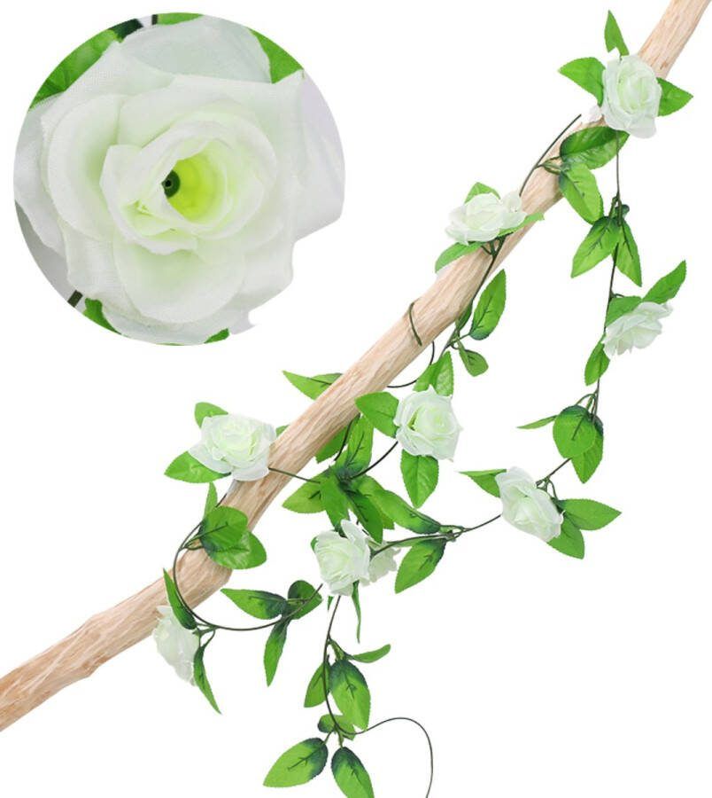 Bloemenslinger Rozen Fiets Wit Stijlvolle Bloemenstreng voor Fietsmand of Stuur 220 CM Bloemen Plastic Kunstbloemen Fiets Slinger