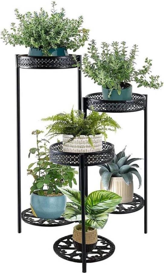 Bloemenstandaard 6 etages van metaal plantenrek zwart voor tuin en balkon