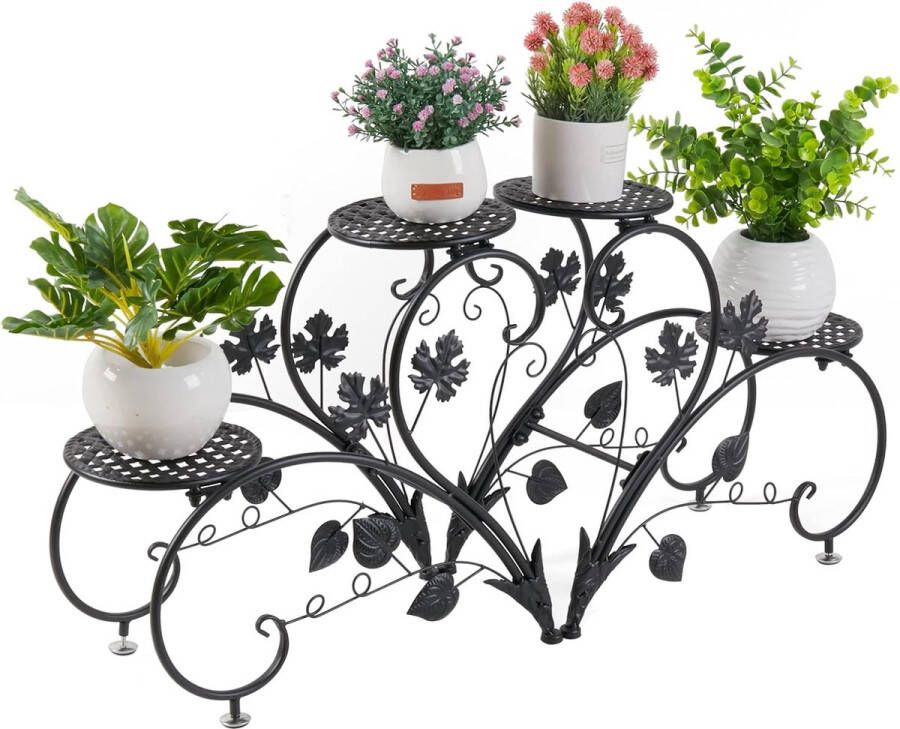 Bloemenstandaard metaal bloementrap bloemenrek set van 2 plantenrek voor balkon tuin woonkamer zwart