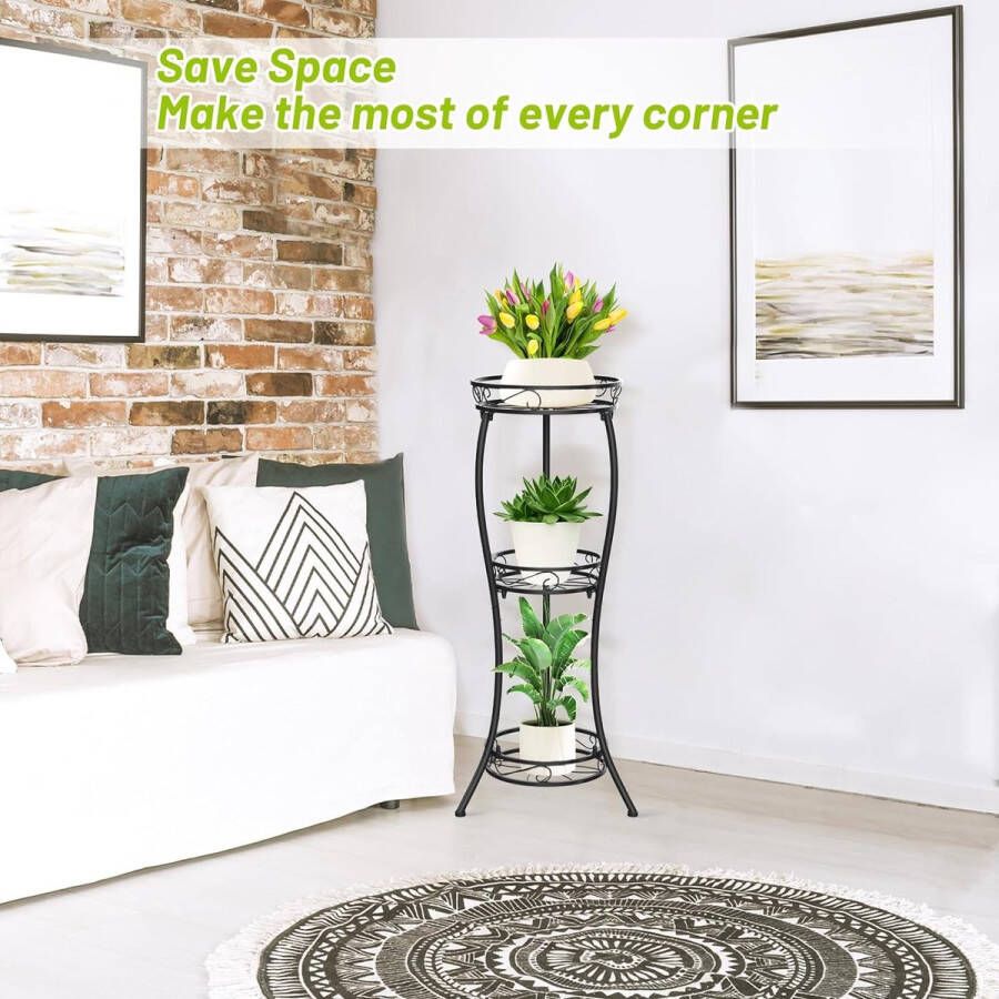 Bloemenstandaard plantenrek 3 niveaus plantenrek 88 cm metalen bloemenrek moderne bloementrap plantentrap voor woonkamer balkon terras tuin (3 etages riemlijn)