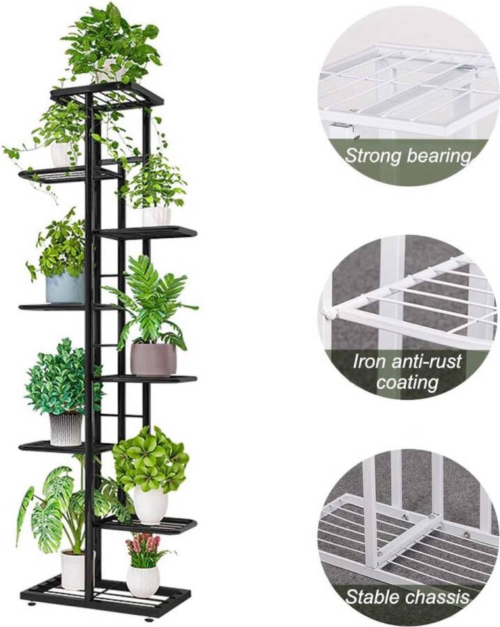 Bloemenstandaard van metaal met 8 niveaus 141 cm bloementrap moderne plantentrap voor binnen en buiten tuin balkon bloemenrek met meerdere verdiepingen (donkergrijs)