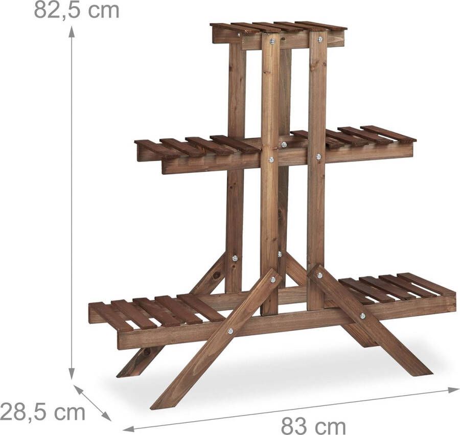 Bloementrap 3 niveaus van hout bloemenstandaard voor binnen meerdere verdiepingen h x d: ca. 82 5 x 83 x 28 5 cm donkerbruin