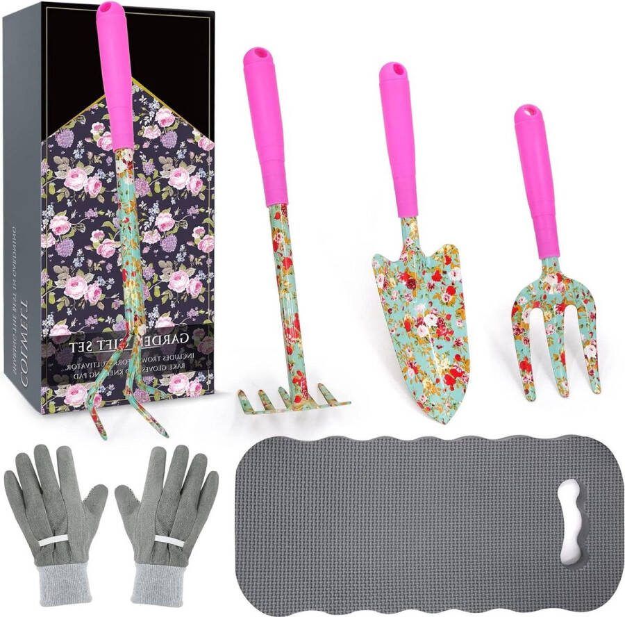 Bloementuingereedschapset 6 stuks met mooie print voor vrouwen.DataGridViewTextBoxColumn met tuingereedschappen voor tuinieren inclusief tuinhandschoenen en knielkussen Tuinset