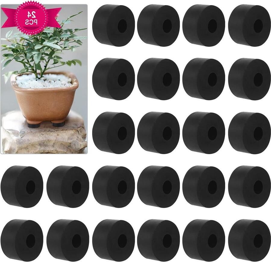 Bloempot 24 stuks voeten riser onzichtbare bloempot voeten ronde vorm plant pot zwarte rubberen plantenpot risers binnen en buiten plant 3x3x15cm
