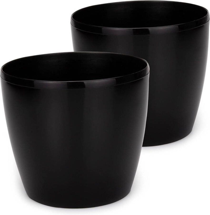 Bloempot decoratief groot set van 2 stuks kruidenpot zwart doorsnede 12 cm kunststof Bloempot