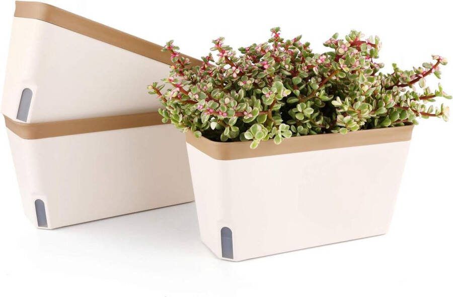 Bloempot Kunststof Oranje 27cm Plantenbak Bewateringssysteem Binnen Buiten Set van 3 Rechthoekig Thuis Kantoor Decoratie
