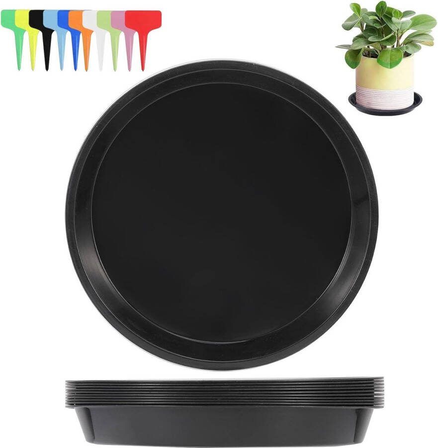 Bloempot onderzetter 10 stuks 25 cm plantenonderzetter met etiket voor bloempotten ronde plantenpot schoteltje plastic plantenpot onderschotel voor binnen en buitenplanten