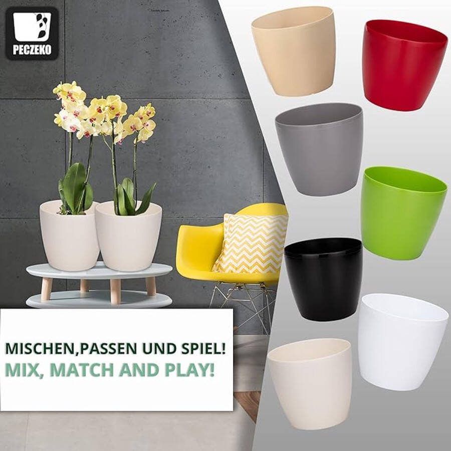 Bloempot plantenpot overpot kunststof decoratief groot set van 2 stuks kruidenpot beige doorsnede 12 cm