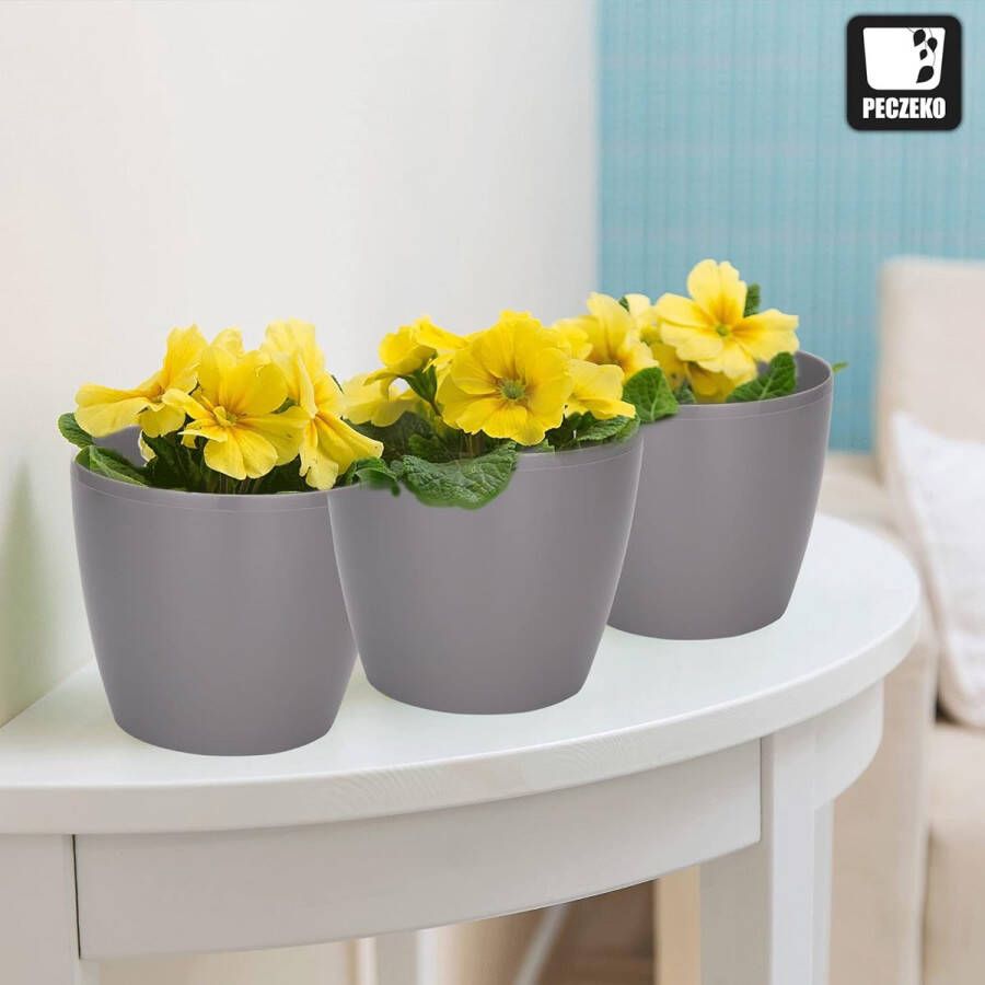 Bloempot plantenpot overpot kunststof decoratief groot set van 2 stuks kruidenpot grijs doorsnede 13 5 cm