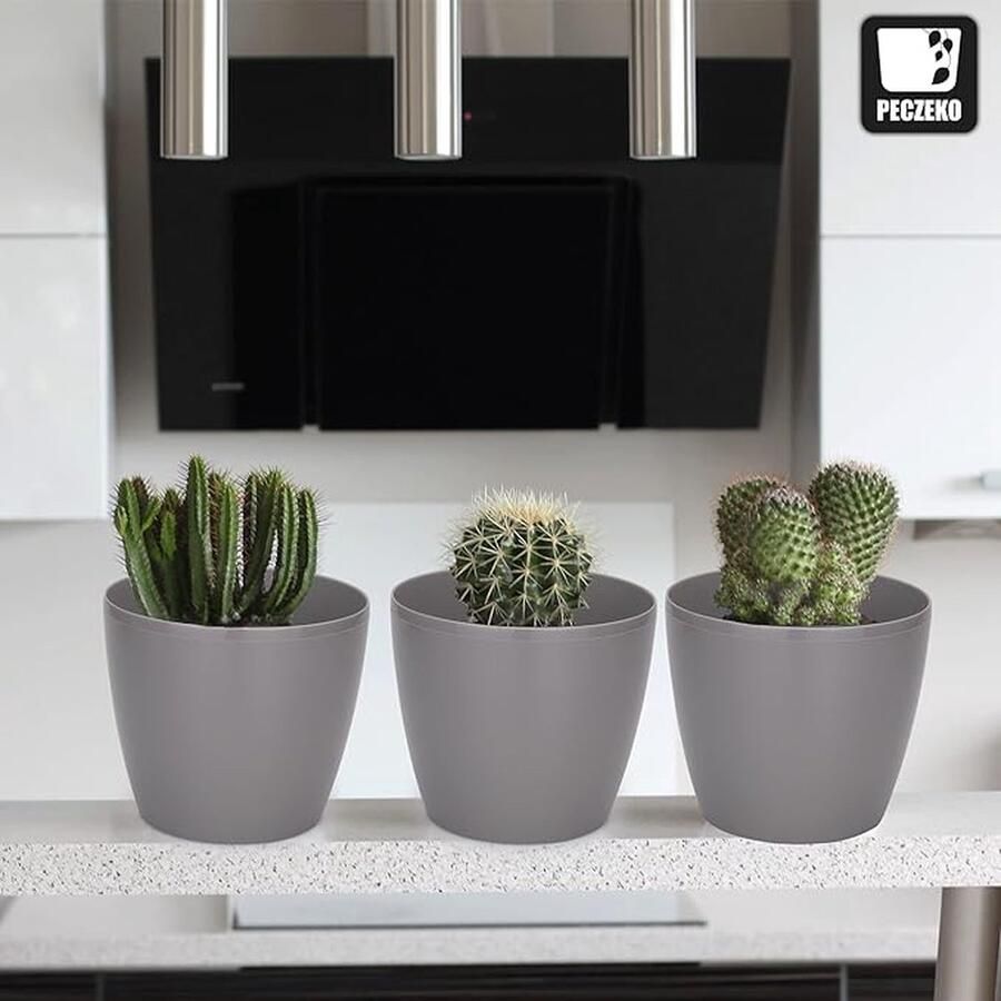 Bloempot plantenpot overpot kunststof decoratief groot set van 2 stuks kruidenpot grijs doorsnede 14 5 cm