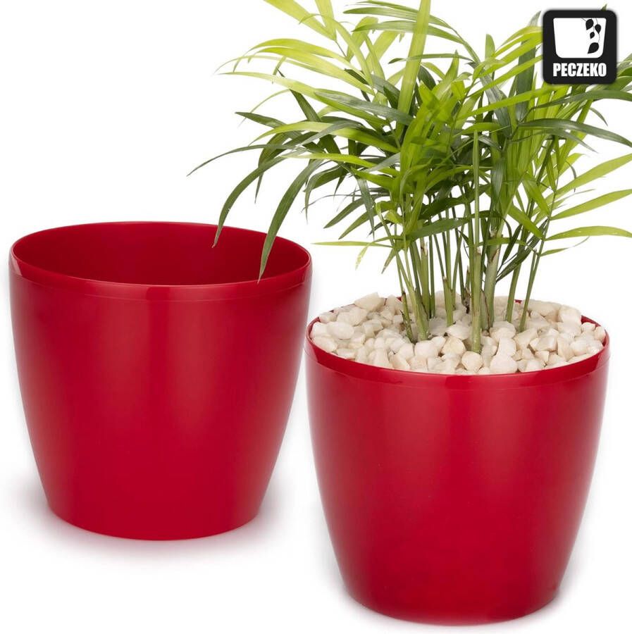 Bloempot plantenpot overpot kunststof decoratief groot set van 2 stuks kruidenpot rood doorsnede 12 cm