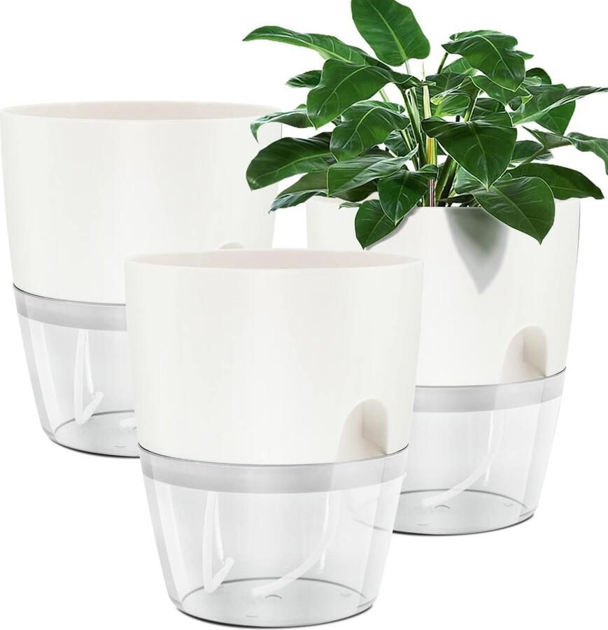 Bloempot plastic 3 stuks 15 3 cm kruidenpotten met zelfbewatering en waterreservoir moderne plantenpot voor kamerplanten bloemen en kruiden wit