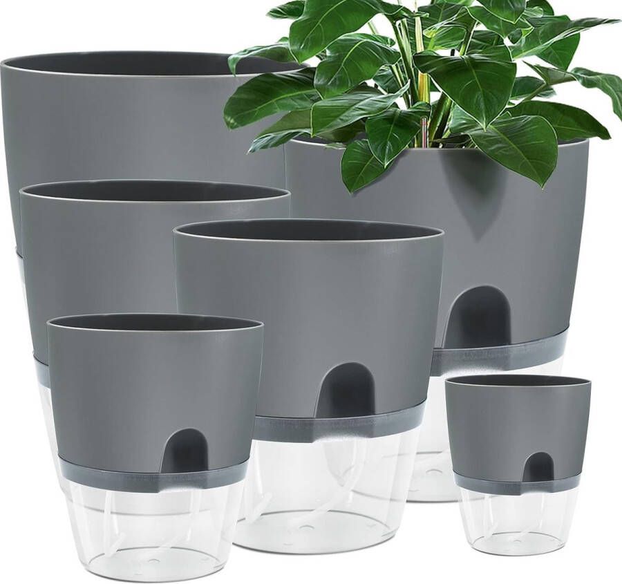 Bloempot plastic 6 stuks 22 3 cm 15 3 cm 10 5 cm 8 2 cm kruidenpot met zelfbewatering en waterreservoir moderne plantenpot voor kamerplanten bloemen en kruiden wit