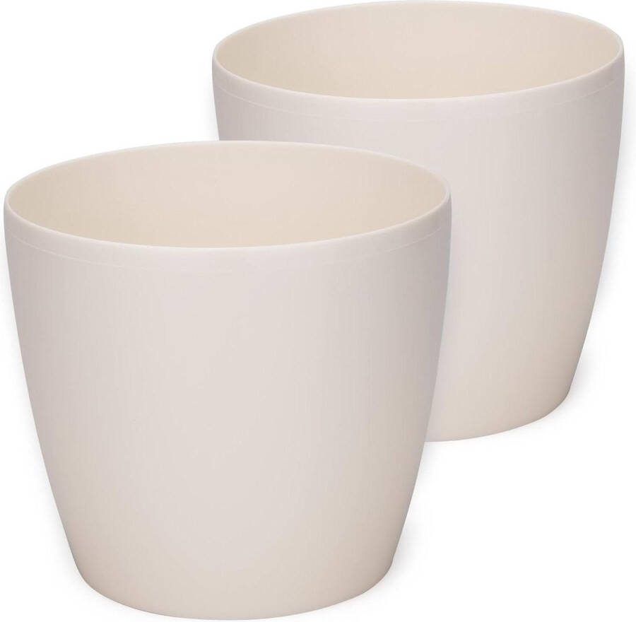 Bloempot Set van 2 Kunststof Groot Decoratief Kruidenpot Beige Doorsnede 30 cm
