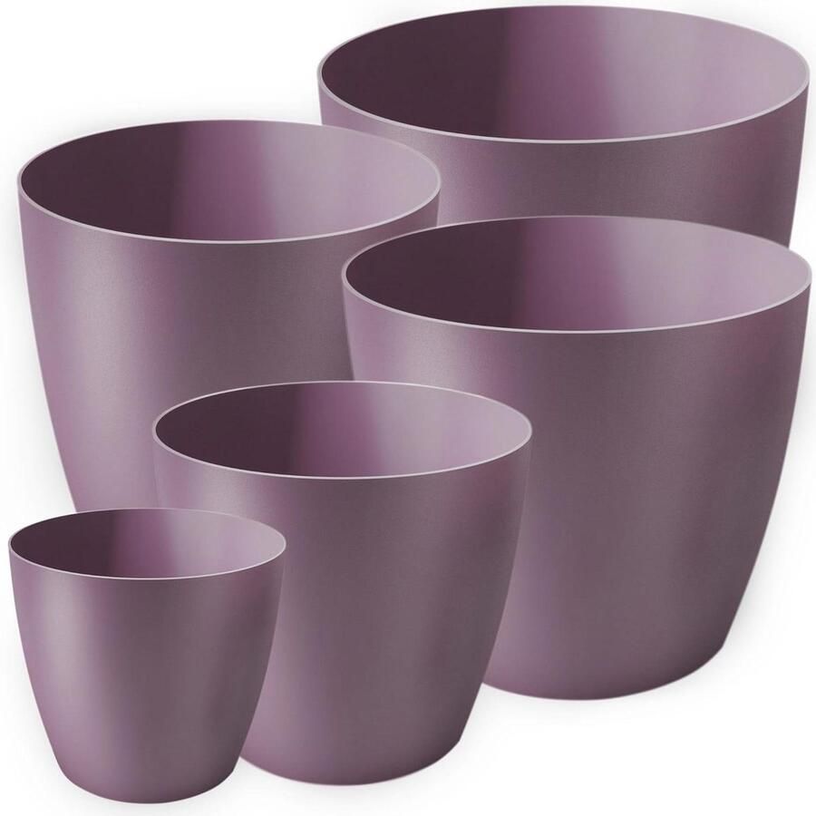 Bloempot set van 5 mat kunststof plantenpotten 12-20 cm voor grote en kleine planten kruidenpot paars