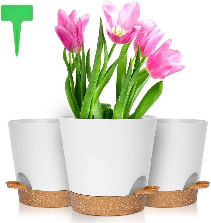 Bloempot Zelfbewatering Kunststof 3 Stuks 20 x 19 cm Balkonplanten Onderzetter Plantenetiketten