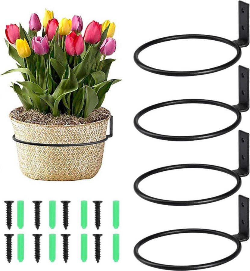 Bloempothouder muur 4 stuks 20 cm plantenrek houder wandhouder bloempot bloempothouder wandring bloempot wandhouder voor tuin balkon plant pot kleerhanger