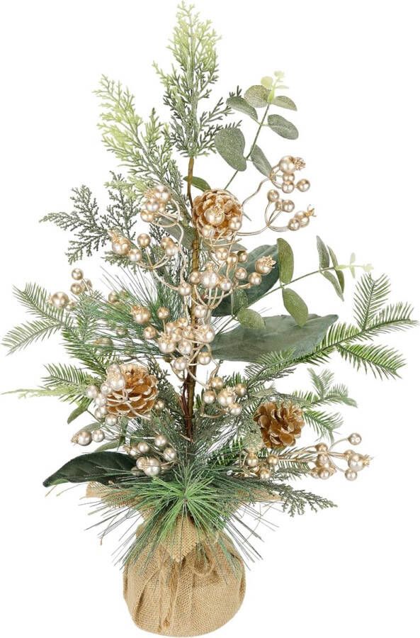 Bloemstuk van dennenbessen kegels in pot kerstversiering kunstbloemen winterbloem planten takken arrangement kerstdecoratie tafeldecoratie kerstboom