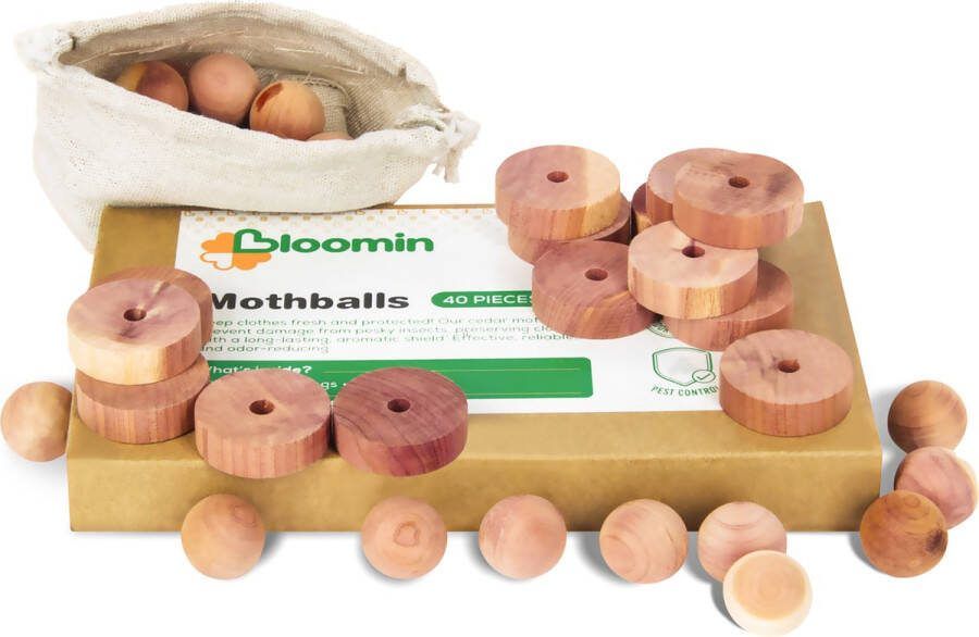 Bloomin Mottenballen 40 Stuks + 2x schuurpapier Cederhout Tegen Motten Mottenval Motten Bestrijden Anti Motten