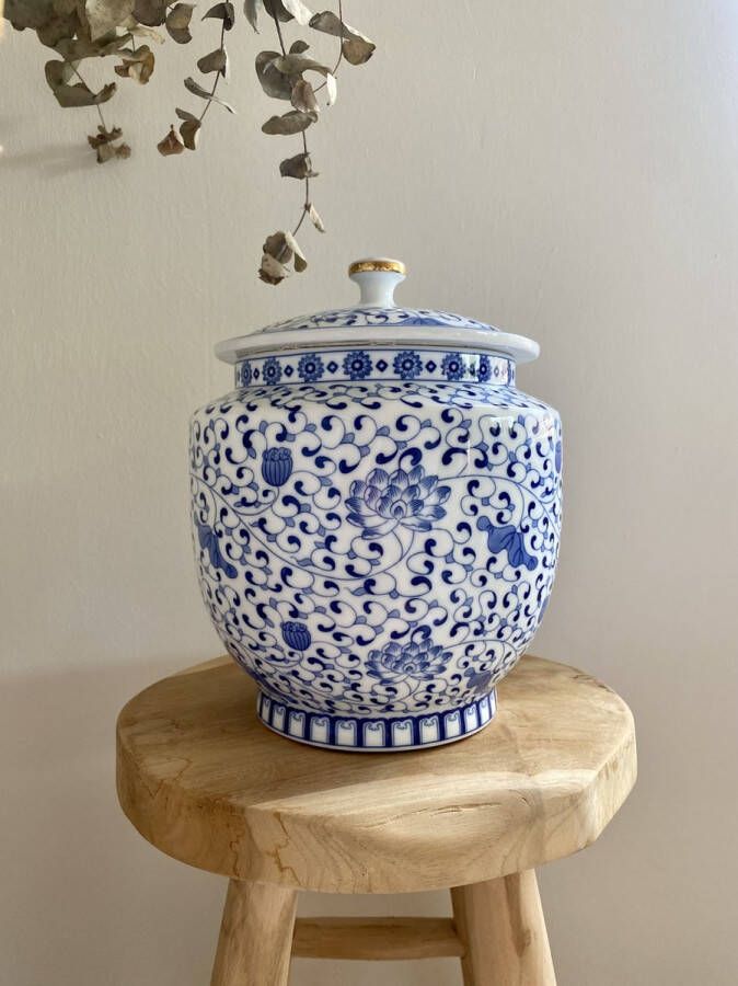 Sana design Blue Flower (L) urn Blauw Wit 4L hoogwaardig keramiek Delfts blauw moderne urn crematie urn as urn huisdieren urn hond urn kat menselijk as familie urn voor as volwassen urne hond urnen urne kat