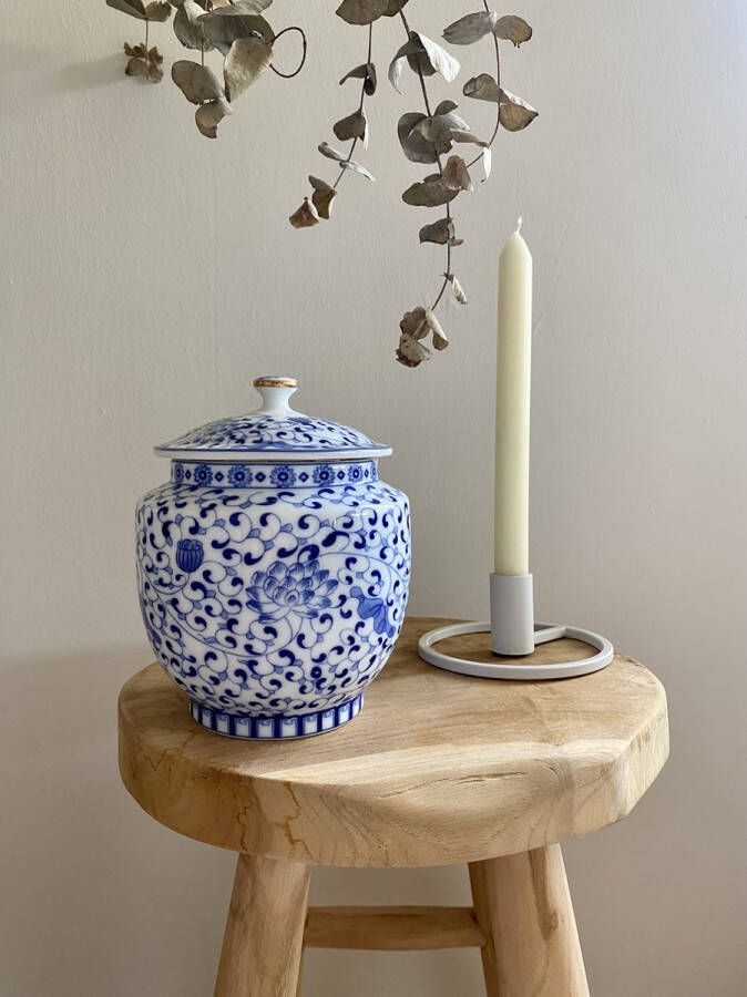 Sana design Blue Flower (S) urn Blauw Wit 1L hoogwaardig keramiek Delfts blauw moderne urn crematie urn as urn huisdieren urn hond urn kat menselijk as familie urn voor as volwassen urne hond urnen urne kat