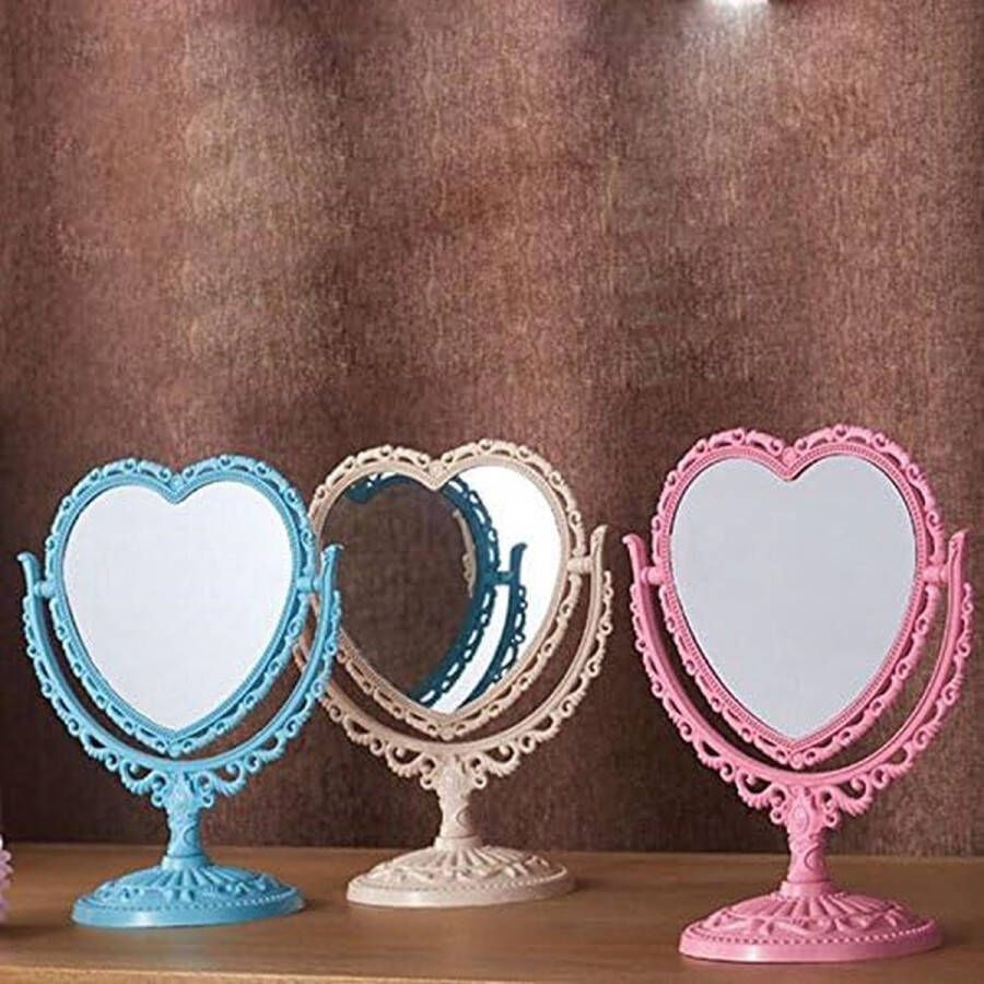 Bluelover Make-up-Spiegel 2 Seiten drehbarer Ständer Kunststoff Kommode Herzform Spiegel Kosmetikwerkzeug Rosa