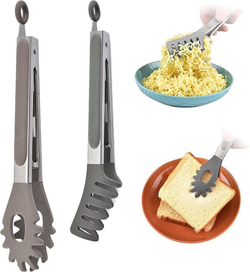 Bncxdc Pasta Tongs Kitchen Tongs Barbecue Tongs Set of 2 Stainless Steel and Silicone Tips Spaghetti Tongs Heat Resistant Meat Tongs with Locking Clip Serving Tongs for Cooking Grilling 25.5