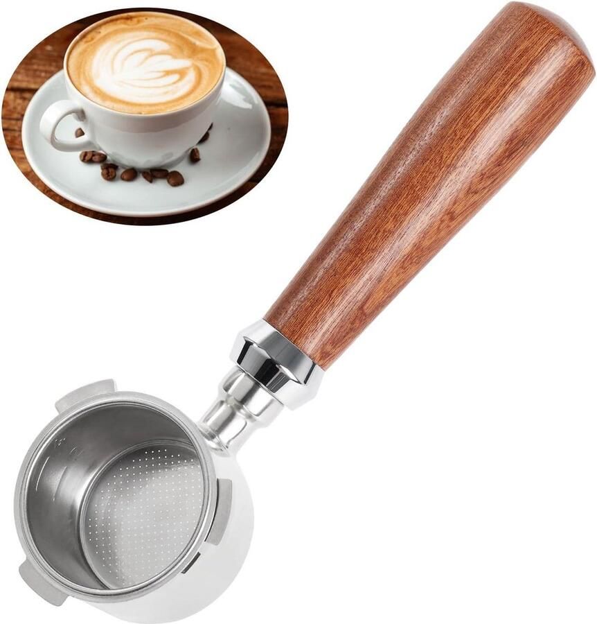 Bodemloze zeefhouder 51 mm DeLonghi Dedica EC680 EC685 EC785 EC820 EC850 EC860 roestvrijstaal filterhouder splisgreep walnoothout espresso-accessoires