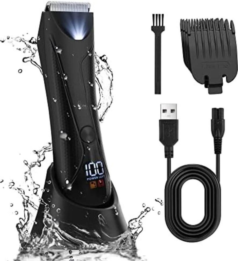 Bodygroomer Mannen Body trimmer Heren Body Shaver Mannen Lichaam Groomer met staand oplaadstation USB oplaadbaar en met LED-licht (zwart)