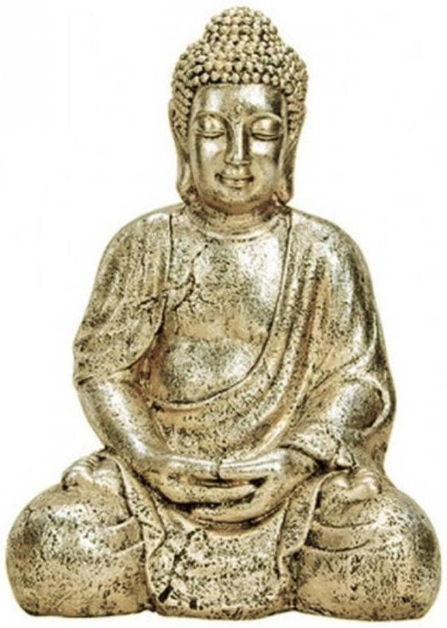 Merkloos Sans marque Boeddha beeldje antiek zilver 41 cm Tuin decoratie woonaccessoires Boeddha beelden