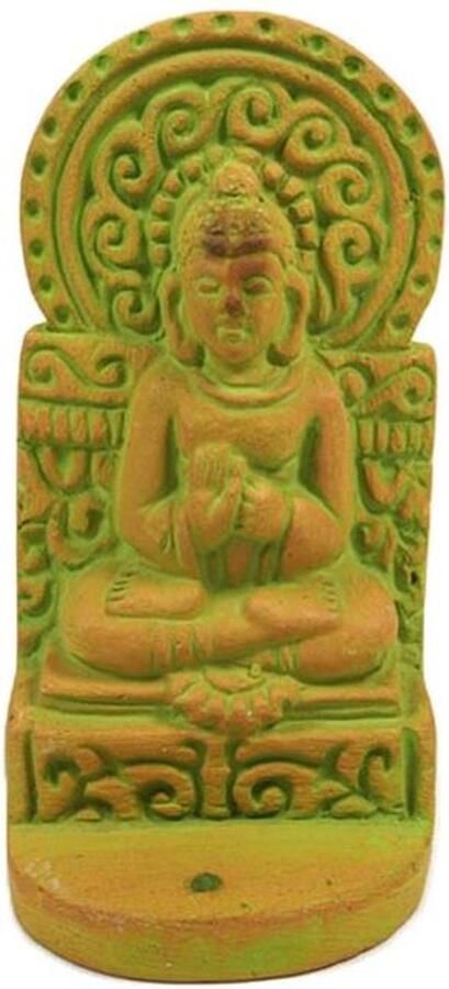 Boeddha beeld terracotta 11 X 5 X 4 cm met incense wierook houder