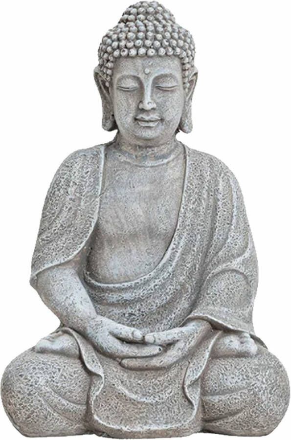 Boeddha beeldje grijs tuinbeeld 20 x 17 x 30 cm magnesium