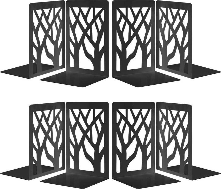 Boekeindigt voor planken Boekensteunen voor kantoor Boekuiteinden voor zware boeken Boekplank houder Stand Home Decoratief Metalen boekhoudondersteuning Boekstoppers zwart (4 paar)