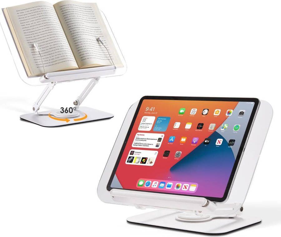 Boekenhouder leesstandaard verstelbare kookboekenhouder met 360° draaibare aluminium voet voor 3 5-15 inch tablet laptop iPad Kindle boekenstandaard opvouwbare draagbare tablethouder laptopstandaard
