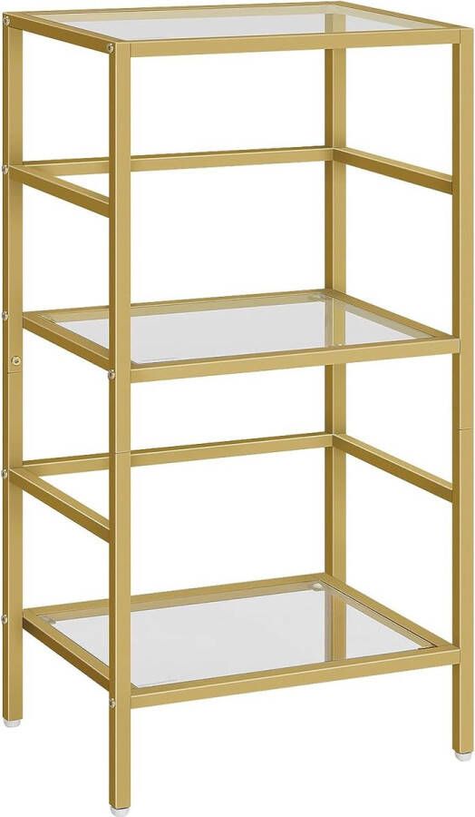 Boekenkast Bordenstandaard met 3 niveaus Multifunctionele opbergplank Verticale boekenkast voor opslag Open plank met beschermende omheining voor woonkamer thuiskantoor Goud EGD81CJ01