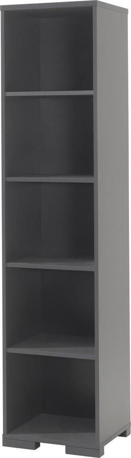Boekenkast Dex Antraciet Breedte 45.5 cm Hoogte 195.2 cm Diepte 45 cm Met hanggedeelte Met planken Met openslaande deuren