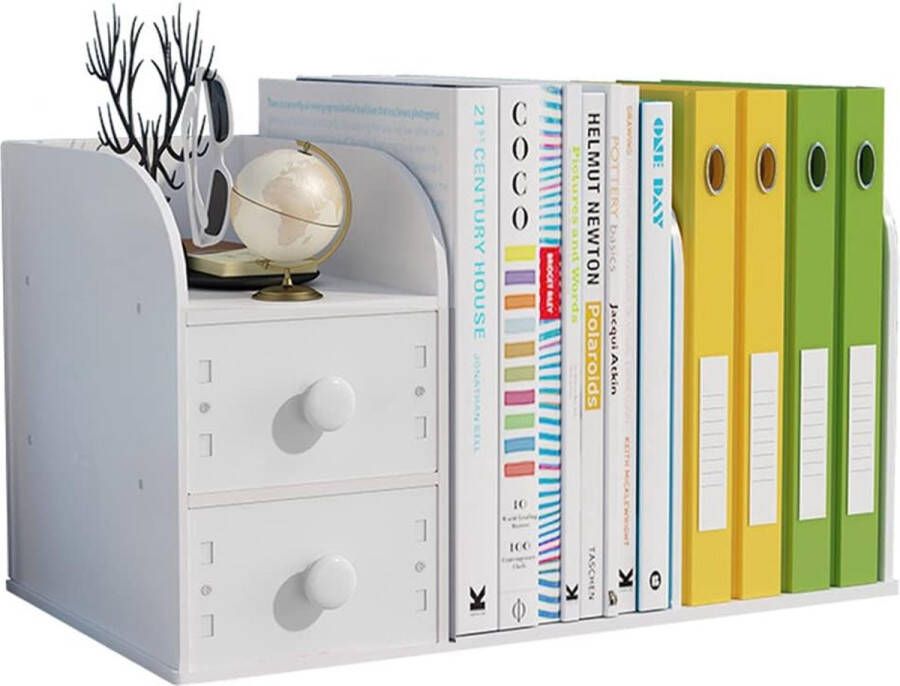Boekenkast met lade Kleine boekenkast bureau-organizer voor kantoorbenodigdheden opbergrek (Wit)
