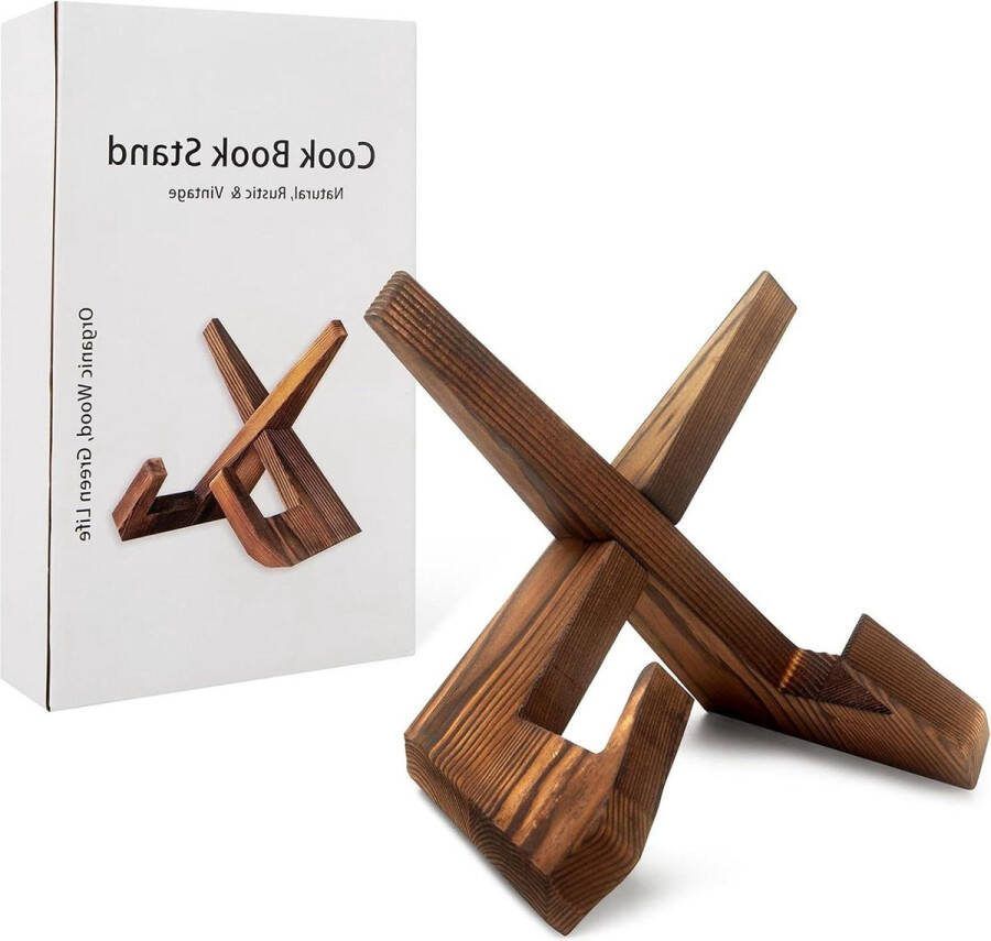 Boekenstandaard Houten Kookboekhouder voor keuken Vintage Rustiek Receptenhouder Bruin
