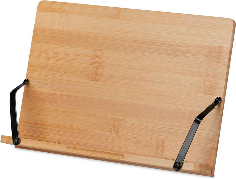 Boekenstandaard inklapbaar bamboe 4 hellingshoeken houder voor boeken & tablets natuur 19x28 cm