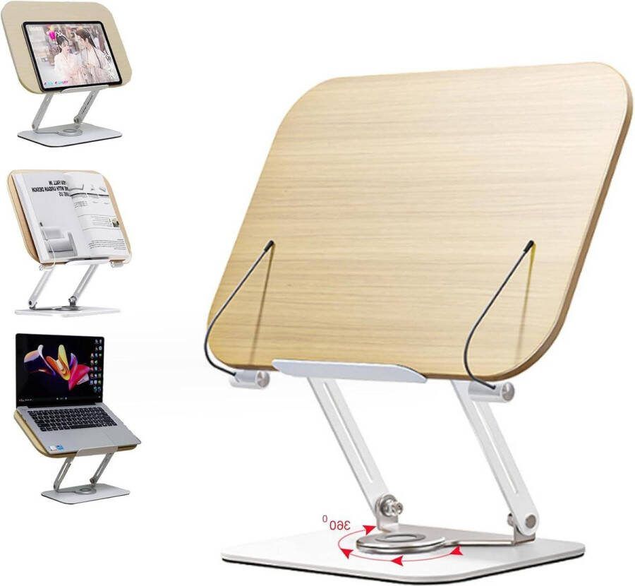 Boekenstandaard om te lezen opvouwbaar met verstelbare laptopstandaard 360° draaivoet en zijklemmen ideaal voor kantoor keuken en schoolboeken book stand