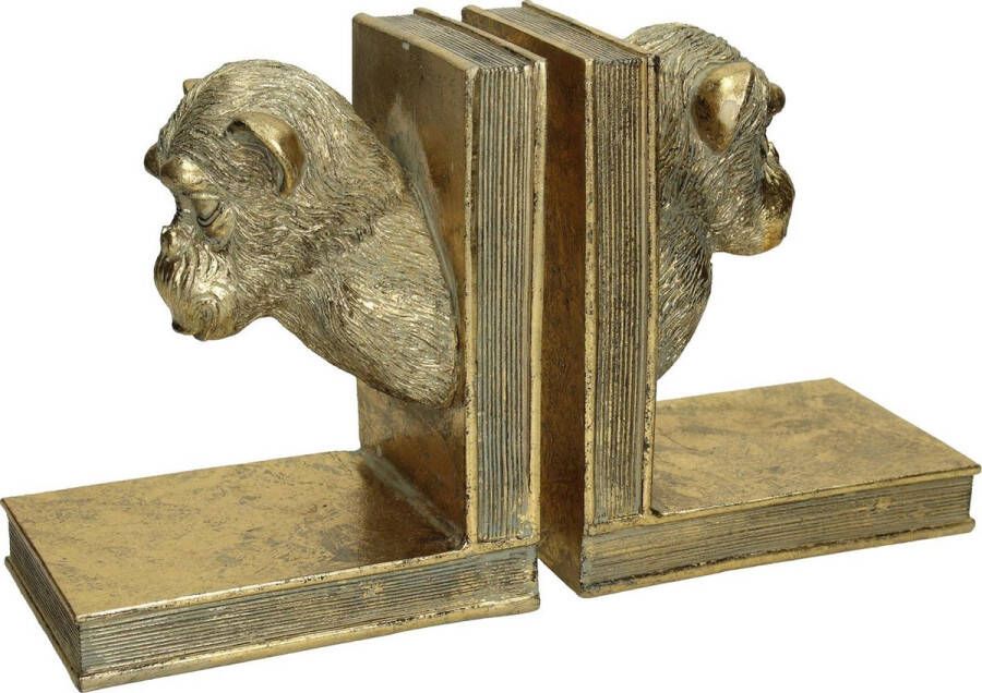 Boekensteunen apenkoppen Bookstand Monkey Gold 18x10x30cm