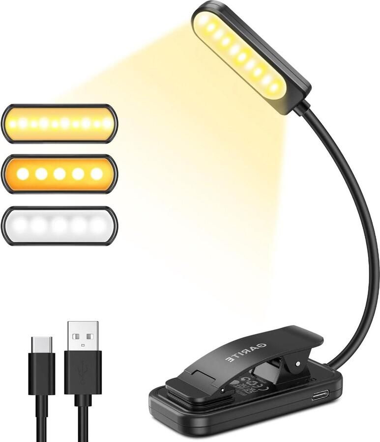 Boeklamp USB Oplaadbaar-10LED Leeslamp-Traploos Dimbaar-Lange Levensduur Batterij-3 helderheidsmodi-Warm-Koel-Wit-Lezen Nachtkastje-Reizen Tablet Leeslampje Book