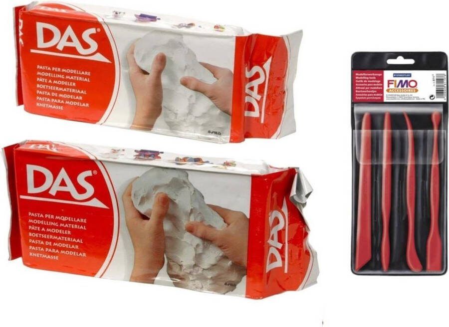Boetseer klei pakken combie set 1 5x kilo witte klei met 4-delig boetseergereedschap Speelgoed hobby
