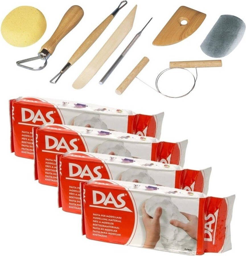 Merkloos Sans marque Boetseergereedschap 8-delig met klei 2000g Boetseer attributen Hobby knutsel artikelen