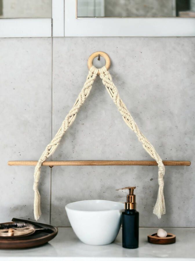 Boheems Handgeweven Wandmontage Houten Kraal Papierrol Stand Handdoekenrek Homestay Tissue Opbergrek Muur Woondecoratie (geschikt voor tissuerollen tot 22 cm 8 66 inch)