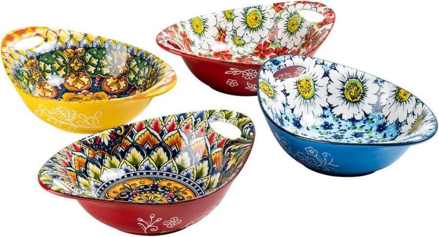 Boheemse stijl porseleinen dessertkommen Set van 6 voor dessert pasta en salade magnetron & vaatwasmachinebestendig 560ml