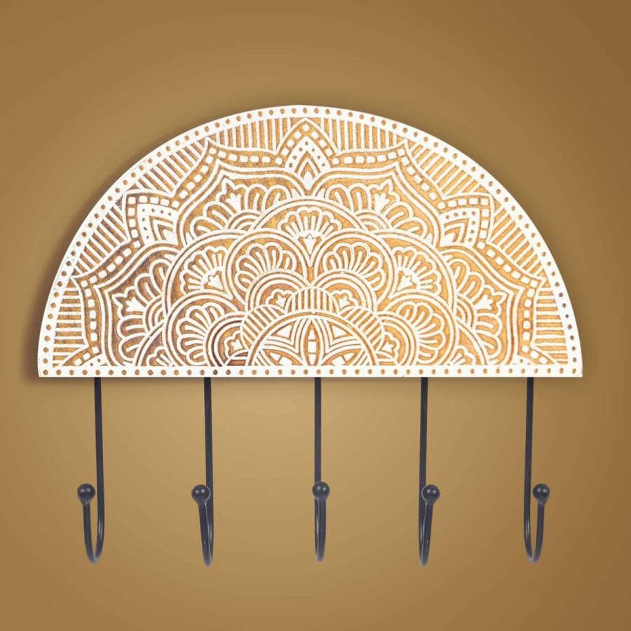 Boho Chic stijl decoratieve muur sleutelhouder 5 medium haken natuurlijk ruw mangohout handgebogen houten stempel met metalen haak sieradenhanger
