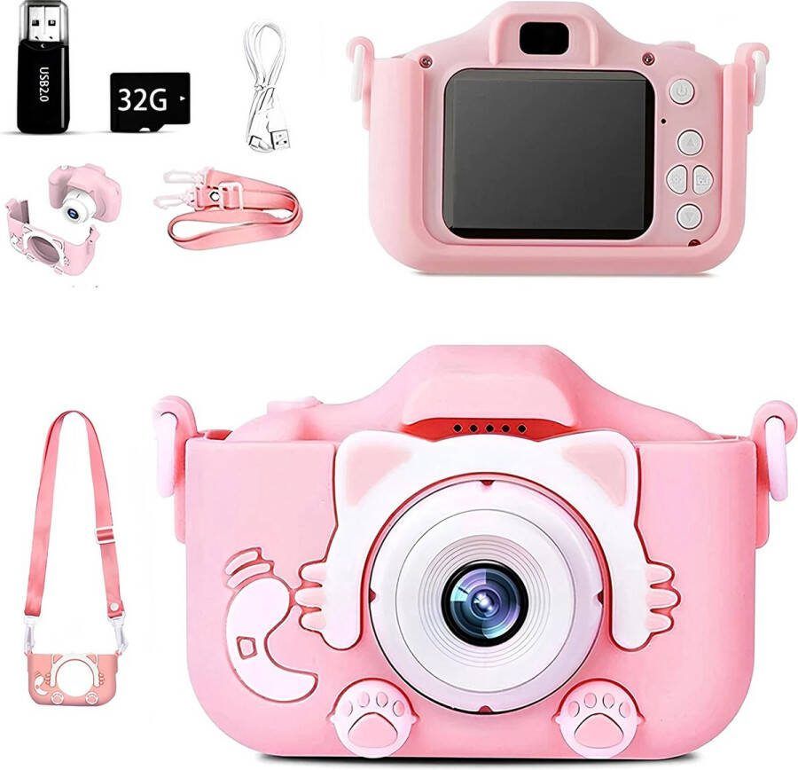 Bolmans Kinder Camera Kindercamera Roze 32Gb Geheugen 1080p Camrecorder Vlogcamera Fotocamera Fototoestel