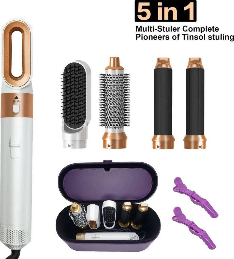 Bolmans Krultang 5 in 1 Stijltang Krultangen Incl. 4 kopstukken 2 clipjes en Tas Roterende Snoer Voor Nat en Droog